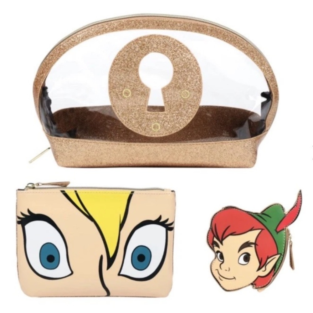 NWT Disney  Danielle Nicole Peter Pan & Tinkerbell Makeup Pouch Cosmetic Bag Set